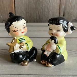 Vintage Japanese Children Figurines Salt and Pepper Shakers